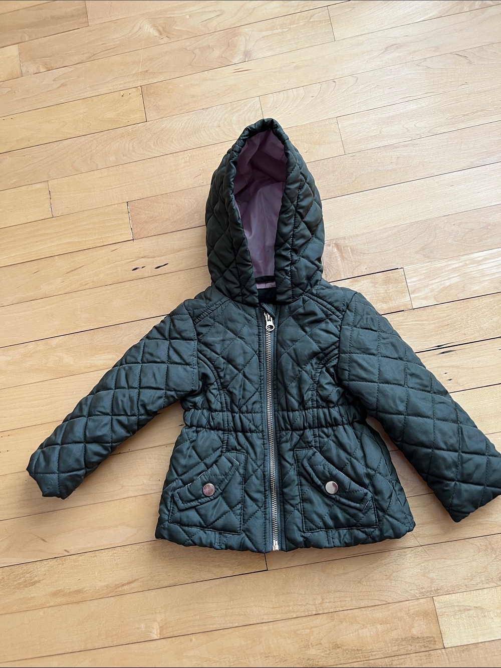 Me Jane Quilted Hooded Puffer Jacket - Black with Purple Lining